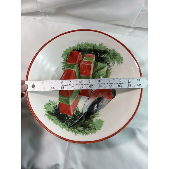 Ceramica Cuore Italy 12.5" Christmas Holiday Sparrow Serving Bowl - Red & Green - Picture 4 of 7